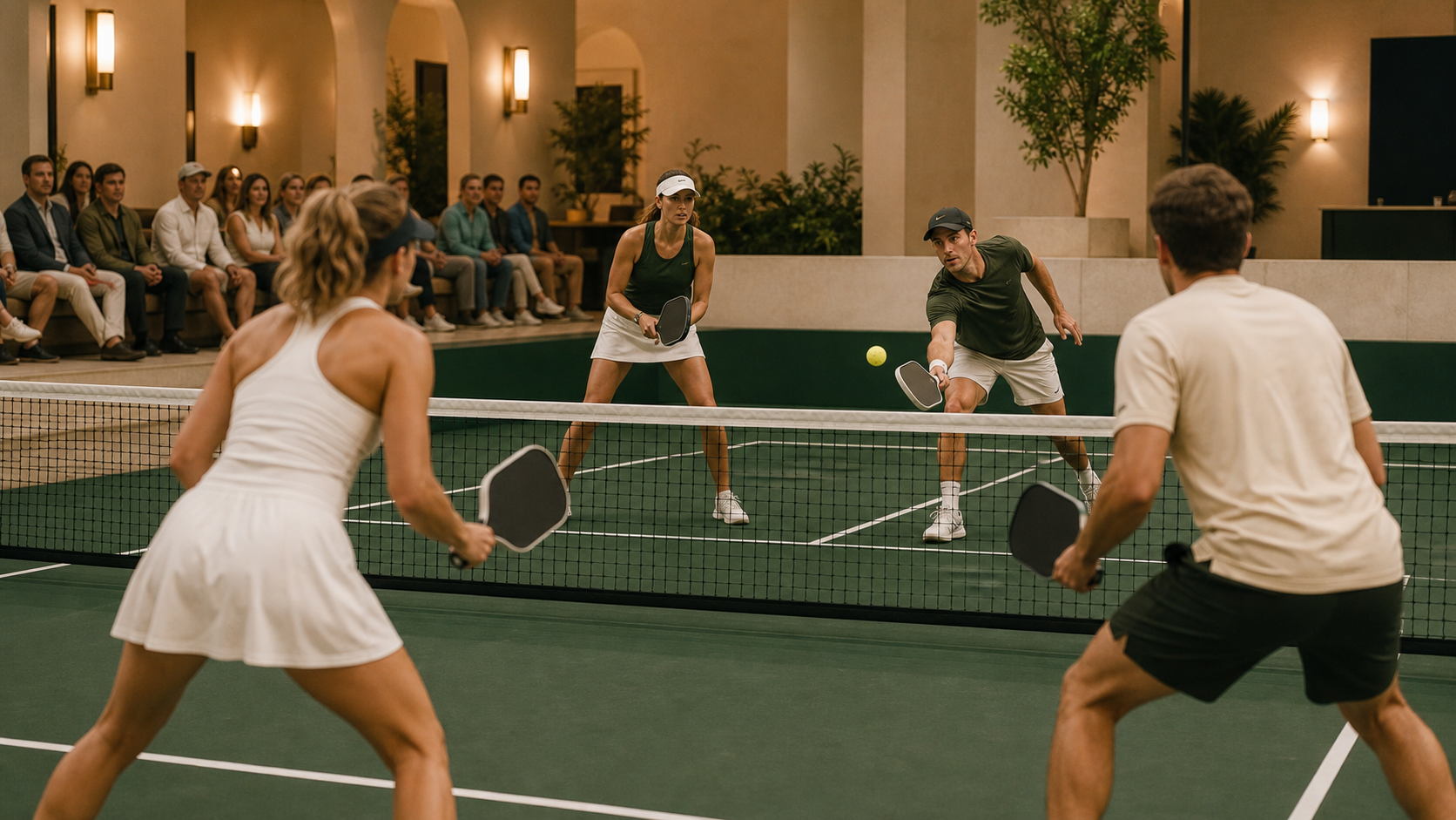 Indoor pickleball tournament match